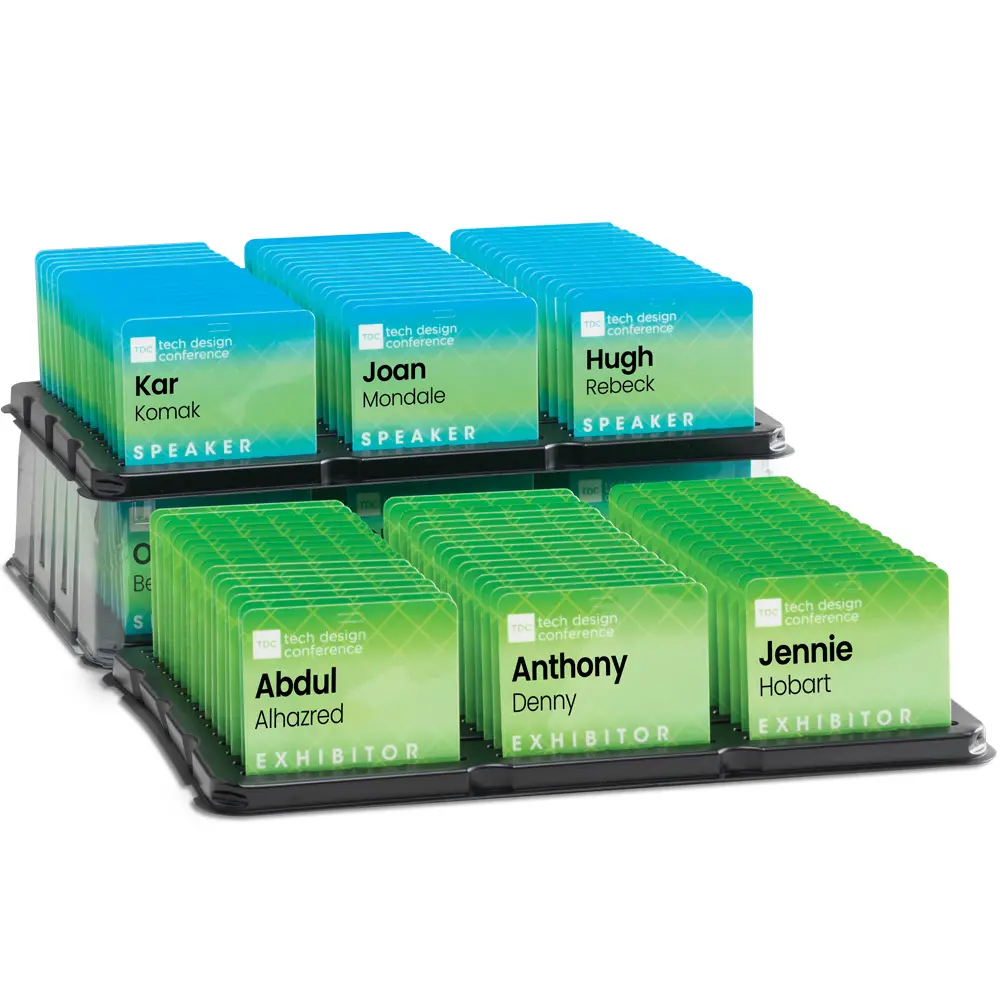 oneway tray with organized badges