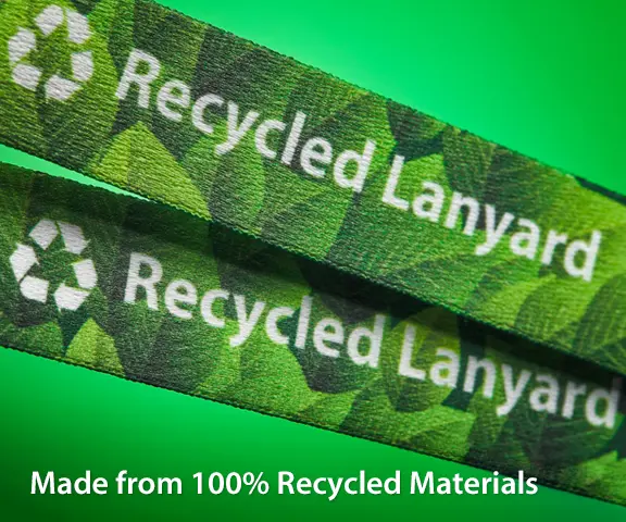 Full color lanyards made from 100% recycled plastic