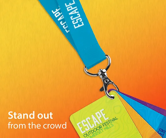 neon lanyard with IDs attached