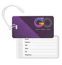 custom branded luggage tags for tradeshows, events, conventions