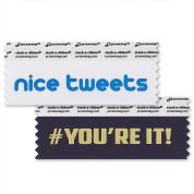 social media inspired conference name badge ribbons that are stackable