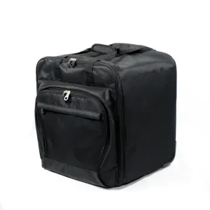 Event organization luggage case has a retractable multi-position handle and gliding wheels