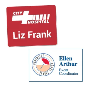 custom size employee name tags pre-printed with your company information
