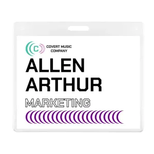3" x 1" budget friendly full color employee name tags pre-printed with your company information