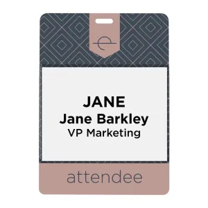 on-site attendee event badge with pocket containing a name tag insert