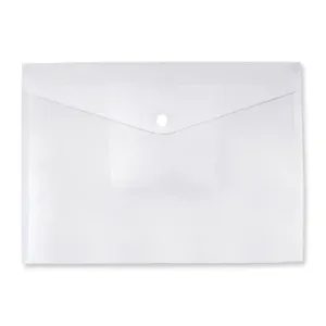 Clear plastic envelope with Inside pocket and snap closure secures contents