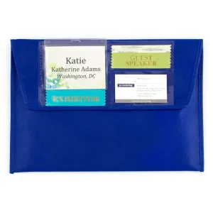 eco friendly registration envelope has an outside pocket that holds a 4 x 3 name tag and strong bound edges that can withstand big loads