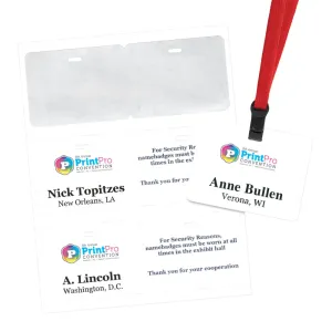 Creates fifty 4"x3" temporary visitor badges and eliminates the need for name tag holders