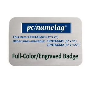 3" x 2" engraved metal employee name tags pre-printed with your company information