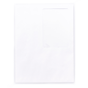 Blank vertical registration envelope with printer-friendly window material