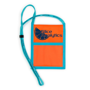 custom neck wallet with pocket for a 4" x 3" name tag and a 4" x 5-1/8" pocket for an agenda