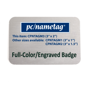 3" x 2" engraved metal employee name tags pre-printed with your company information