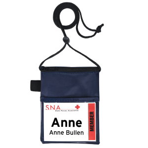 neck wallet that holds a 4"x3" name tag with zippered top pocket