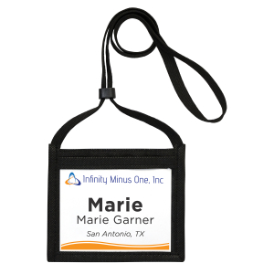 small neck wallet that holds a 4"x3" paper name tag