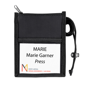 neck wallet holds a 4"x3" paper name tag for events