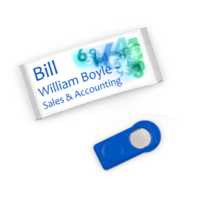 1-3/8" x 3-1/8" metal employee name tag with magnetic back