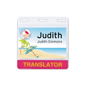 reusable and recyclable 3-1/2" x 2-1/4" Custom Bottom Strip Name Tag Holder with staff name tag insert 