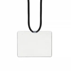 name tag holder made with 38% thicker material and stronger edge welds attached to a lanyard