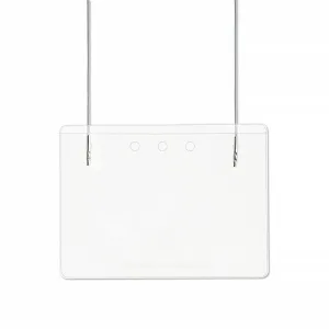 clear 4x3 name tag holder with elastic lanyard attached