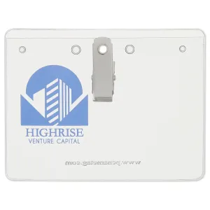 4 x 3 reusable name badge holder with custom imprint and clip on back