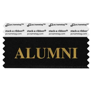 black badge ribbon with alumni in gold lettering