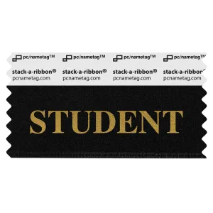 S3STUDBKGO Black badge ribbon with Student in gold lettering