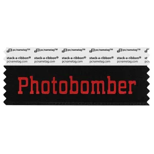 SPHOTBKRE_01 Black Photobomber badge ribbon, fun badge ribbon