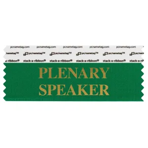 SPLSPFGGO forest green badge ribbon with plenary speaker in gold lettering