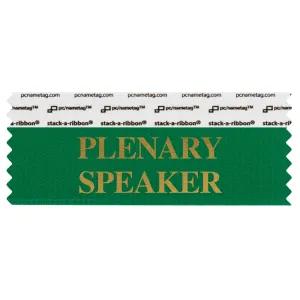 SPLSPFGGO forest green badge ribbon with plenary speaker in gold lettering