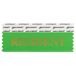 SRESIGRGO green badge ribbon with resident in gold lettering