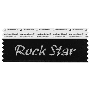 black badge ribbon with rock star in silver lettering