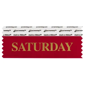 SSATUREGO red badge ribbon with saturday in gold lettering