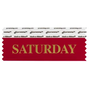 SSATUREGO red badge ribbon with saturday in gold lettering