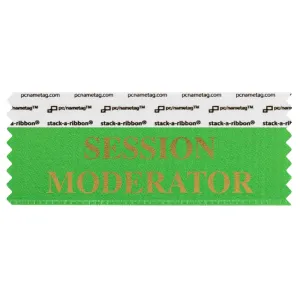 SSEMOGRGO green badge ribbon with session moderator in gold lettering