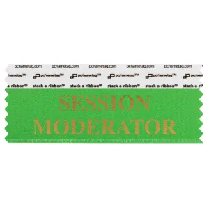 SSEMOGRGO green badge ribbon with session moderator in gold lettering