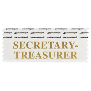 SSETRWHGO white badge ribbon with secretary treasurer in gold lettering