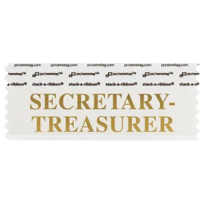 SSETRWHGO white badge ribbon with secretary treasurer in gold lettering
