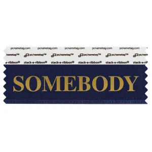 SSOMENAGO navy badge ribbon with somebody in gold lettering