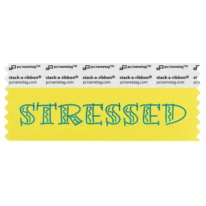 SSTRECATE canary yellow badge ribbon with stressed in teal lettering