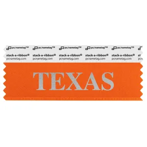 STEXAORSI orange badge ribbon with Texas in silver lettering