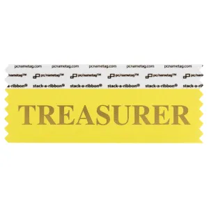 STREACAGO canary yellow badge ribbon with Treasurer in gold lettering