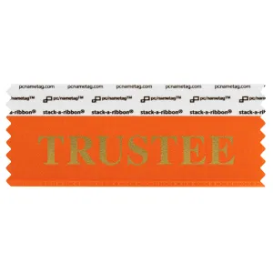 STRUSORGO orange badge ribbon with trustee in gold lettering
