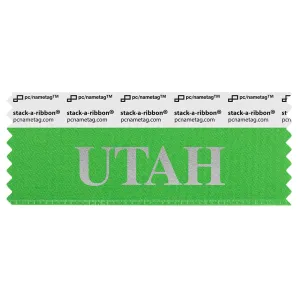 SUTAHGRSI green badge ribbon with Utah in silver lettering