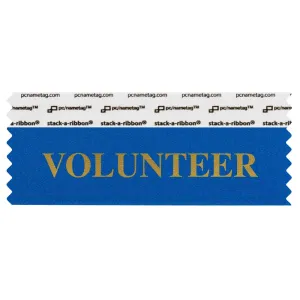 blue badge ribbon with Volunteer in gold lettering