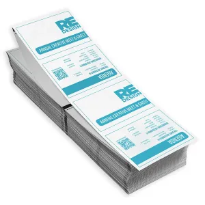 Direct thermal printers can print double sided 4" x 3" name badges for events. This double sided event badge paper comes pre-printed with your one-color design.