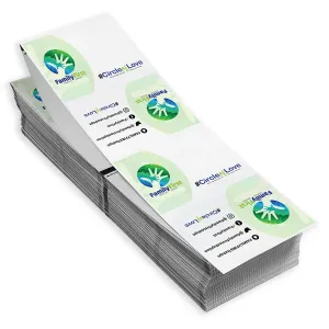 Direct thermal printers can print double sided 4" x 3" name badges for events. This custom name badge paper comes pre-printed with your full color design.