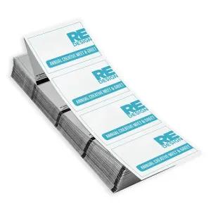Direct thermal printer paper can print one sided 4" x 3" name badges for events. These custom printable name tags come pre-printed with your one-color design.