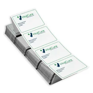 Direct thermal printer paper can print one sided 4" x 3" name badges for events. This custom name badge paper comes pre-printed with your two-color design.