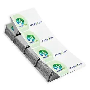 Direct thermal printer paper can print one sided 4" x 3" name badges for events. This fanfold printer paper comes pre-printed with your full color design.