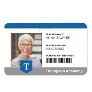 2.125 inch x 3.375 inch school staff badge with barcode and staff photo